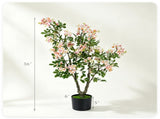 2 Pack 36" Artificial Impatiens Blossom Tree, Silk Fake Potted Flower Tree with Cement Base, 25461079