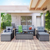 ZNTS 6-piece All-Weather Wicker PE rattan Patio Outdoor Dining Conversation Sectional Set with coffee 17577169