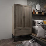 Embossed particle board with triamine 9262 retro gray 2 doors 1 drawer iron shelf wardrobe 64563118