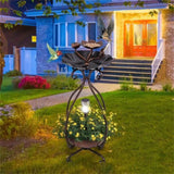 Copper Solar Bird Bath Feeder Combo with Flower Planter Pedestal and Solar Lights 92400841