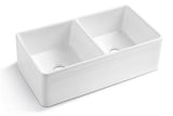 Ceramic White 33*18*10" Kitchen Double Basin Farmhouse Sink Rectangular Vessel Sink JY3318A