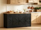 Black 47" Farmhouse Buffet Cabinet, Soft-Close Hinges, 3 Drawers, Adjustable Shelves, Spice Racks 97746118