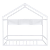 ZNTS Wooden Full Size House Bed with Storage Shelf,Kids Bed with Fence and Roof, White WF323149AAK