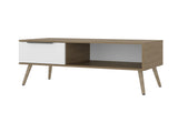 Basset Coffee Table, 1 Drawer, 1 Shelf, 4 Legs, Natural Oak / White B097P474258