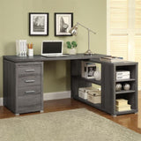 L-Shape Office Desk With Drawers and Shelves, Weathered Grey B016P163558