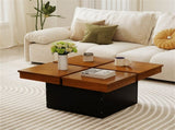 Modern Square Floating Coffee Table Okume Wood Veneer 4-Section Storage Walnut & Black 38653961