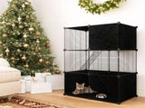 44" Multi-Level Cat Tree Indoor with Sisal Scratching Posts Condo Hammock Hanging Balls Black 92758311