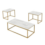 ZNTS White Faux Marble Coffee Table Simple Modern 1pc Coffee Tables with 2pcs Table for Living Room and W1708P143243