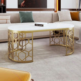 Modern Oval Coffee Table with Cut-Out Pattern Metal Stainless Steel Frame in 47.2" N735P192911K