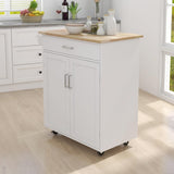 ZNTS Kitchen island rolling trolley cart with Adjustable Shelves and towel rack rubber wood table top 22650315