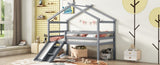 ZNTS Twin Low Loft House Bed with Slide, Ladder, Safety Guardrails, House Roof Frame,Grey 74742872