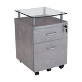 ZNTS Rolling File Cabinet with Glass Top, Grey 86505676