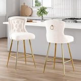 Bar Stools Set of 2, Velvet Counter Height Bar Stools with Metal Legs, Button Tufted and Nailheads T3623P363044