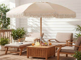 6ft Boho Patio with Tassels, Beech Wood Pole & Fiberglass Ribs, Push-Button Tilt Outdoor 13320436