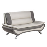 ZNTS Modern Living Room Furniture 1pc Loveseat Beige and Gray PU Upholstered Chrome Finish Metal Legs B011P183382