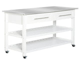 White Kitchen Island with Stainless Steel Top with 2-Tier Open Shelves & Drawers for Storage 69519550