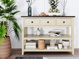 Retro Design Console Table with Two Open Shelves, Pine Solid Wood Frame and Legs for Living Room 83399820