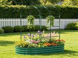Green Galvanised Metal Raised Garden Bed 5 x 3 x 6ft Outdoor Planter Box, Arched Trellis, Open 76510515