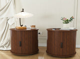 Set of 2 Mid Century Modern Cylinder End Tables with Built-in Charging Station & Sliding Door, 00149257