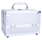 SM-2176 Aluminum Makeup Train Case Jewelry Box Cosmetic Organizer with Mirror 9"x6"x6" Silver 66231158