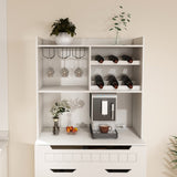 White Buffet Cabinet with Hutch - Modern Farmhouse Kitchen Storage Sideboard with 2 Drawers & Barn 48572324
