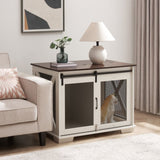 Farmhouse Dog Cage Crate Furniture Sliding Barn Door, Farmhouse Wooden Dog Kennel End Table W2275P164726