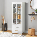 2 Glass Doors 2 Drawers Bathroom Standing Cabinet, Modern Style Bookcase, Household Storage Lockers, 80859839