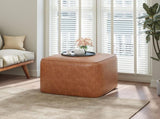 Upholstered Square PU Leather Ottoman,Tan N757P414086T