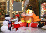 4.9 FT Lighted Christmas Inflatable Decoration, Inflatable Turkey Sitting on Santa Claus, Funny Blow 00028271