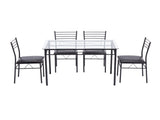 Iron Glass Dining Table and Chairs Black One Table and Four Chairs PU Cushion 36919194