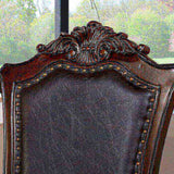 Majestic Traditional 2pcs Arm Chairs Brown Cherry Solid wood Faux Wood Carved Details Black B011108520