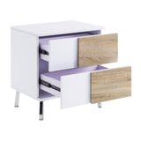 White High Gloss and Natural End Table with 2 Drawers B062P186486
