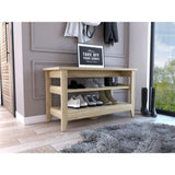 ZNTS Light Oak 2-Shelf Rectangle Storage Bench B06280611