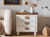 Vintage farmhouse style side table with floral knobs 19-inch country-style bedside table with 3 34813325