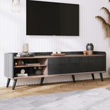 63'' Mid Century TV Stand with 2 Cabinets& Open Compartments, Entertainment Center for TVs up to N710P180182B
