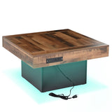 ZNTS ON-TREND 31.4'' x 31.4'' Farmhouse Coffee Table with 2 USB Ports and Outlets, Brown Spliced Wood N721P189320B