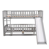 ZNTS Bunk Bed with Slide,Twin Over Twin Low Bunk Bed with Fence and Ladder for Toddler Kids Teens Grey 39928459