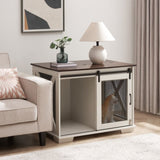 Farmhouse Dog Cage Crate Furniture Sliding Barn Door, Farmhouse Wooden Dog Kennel End Table W2275P164726