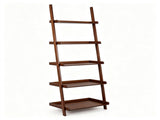 5-Tier Bamboo Leaning Ladder Shelf, Minimalist Wall-Leaning Storage Rack with Anti-Tipping Device, 16239279