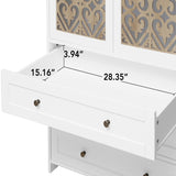 Hollow pattern 2 door 3 drawer wardrobe, the collision of wood color and white, suitable for W688P276738