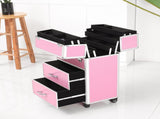 4 Tier Lockable Cosmetic Makeup Train Case with Extendable Trays Pink 80010757