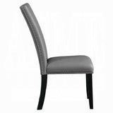 Modern Upholstered Side Chairs 2pc Set, Gray Synthetic Leather Nailhead Trim Black Legs Wooden B2741P336522