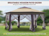 13x13 Pop Up Hexagonal Canopy Shelter Gazebo with 6 Zippered Mesh Netting for Patio Backyard 27928662