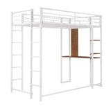 ZNTS Twin Metal Loft Bed with 2 Shelves and one Desk ,WHITE 65092120