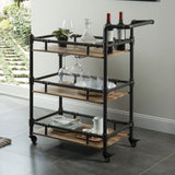 Industrial Style Antique Black Inspired Design Natural Oak 1pc Serving Cart 3-Tier Server w wheels B011P191544