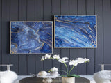 Set of 2 Blue and Gold Framed Art Panels, Unique Marbled Design, 30.5" x 40" W2078130282