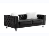 Black, Two-seater Sofa, Velvet Crystal Buckle Upholstery Sofa, Crystal Feet, Removable Cushion, Two 74092413