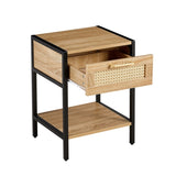 15.74" Rattan End table with drawer, Modern nightstand, metal legs,side table for living room, W1265121744