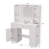 The white vanity with LED mirror is equipped with a hair dryer rack, the vanity in the bedroom W1320P186713