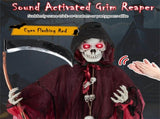 Halloween 8ft Sound-Activated Grim Reaper - Flashing Red Eyes, Scary Sounds, Adjustable Arms, 47758798